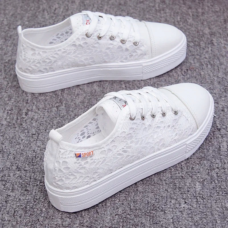 Lightweight Embroidered Lace Up Sneakers For Women