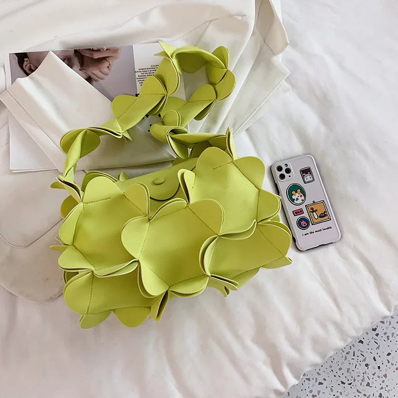 Korean Style 3D Flower PU Leather Shoulder Bag for Women