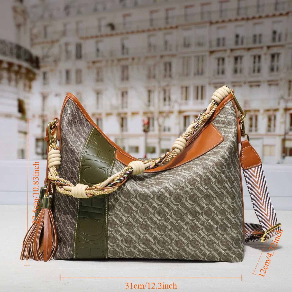 Textured Letter Print Tote And Crossbody Bag for Women