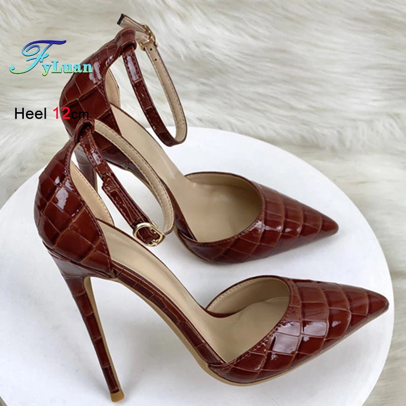 Crocodile Embossed Pointed Toe Buckle Stiletto Sandals for Women