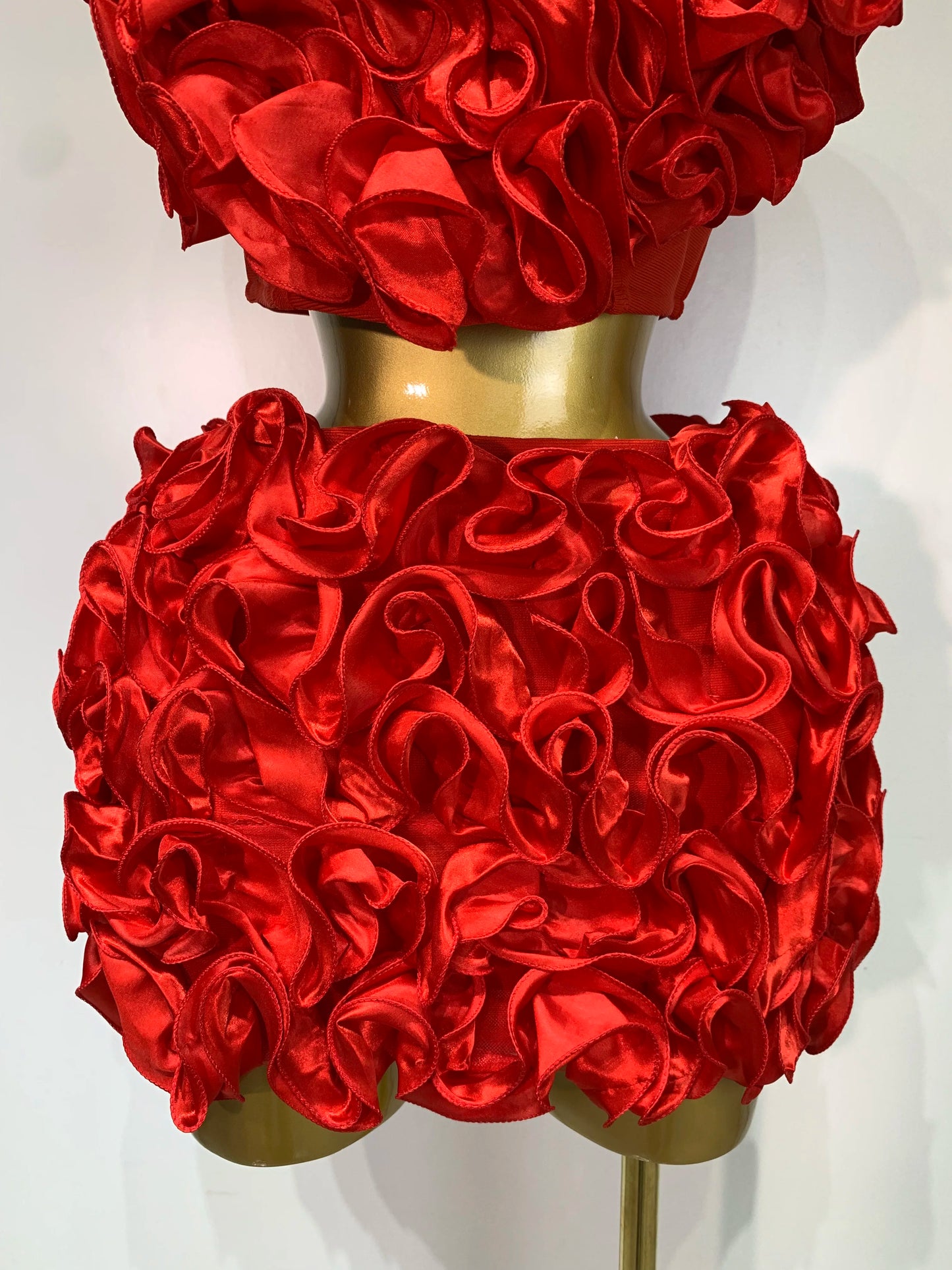 Women Sexy Strapless Red flower Top With Mini Skirt Bodycon Bandage Suit Celebrity Party Cocktail Birthday Two Pieces Set