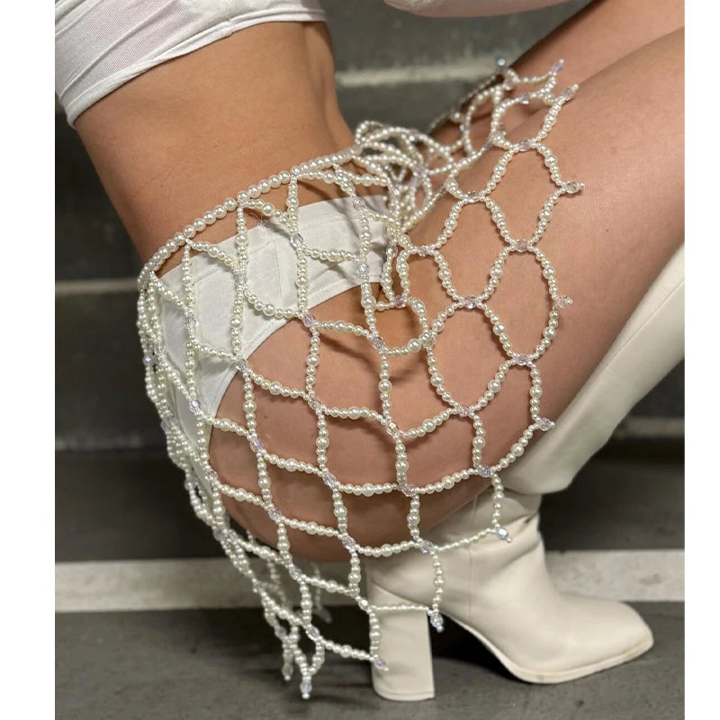 Elegant Pearl Beaded Mesh Body Chain Accessories For Women