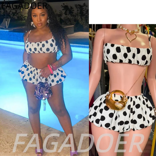 Polka Dot Spaghetti Crop Top And Shorts
