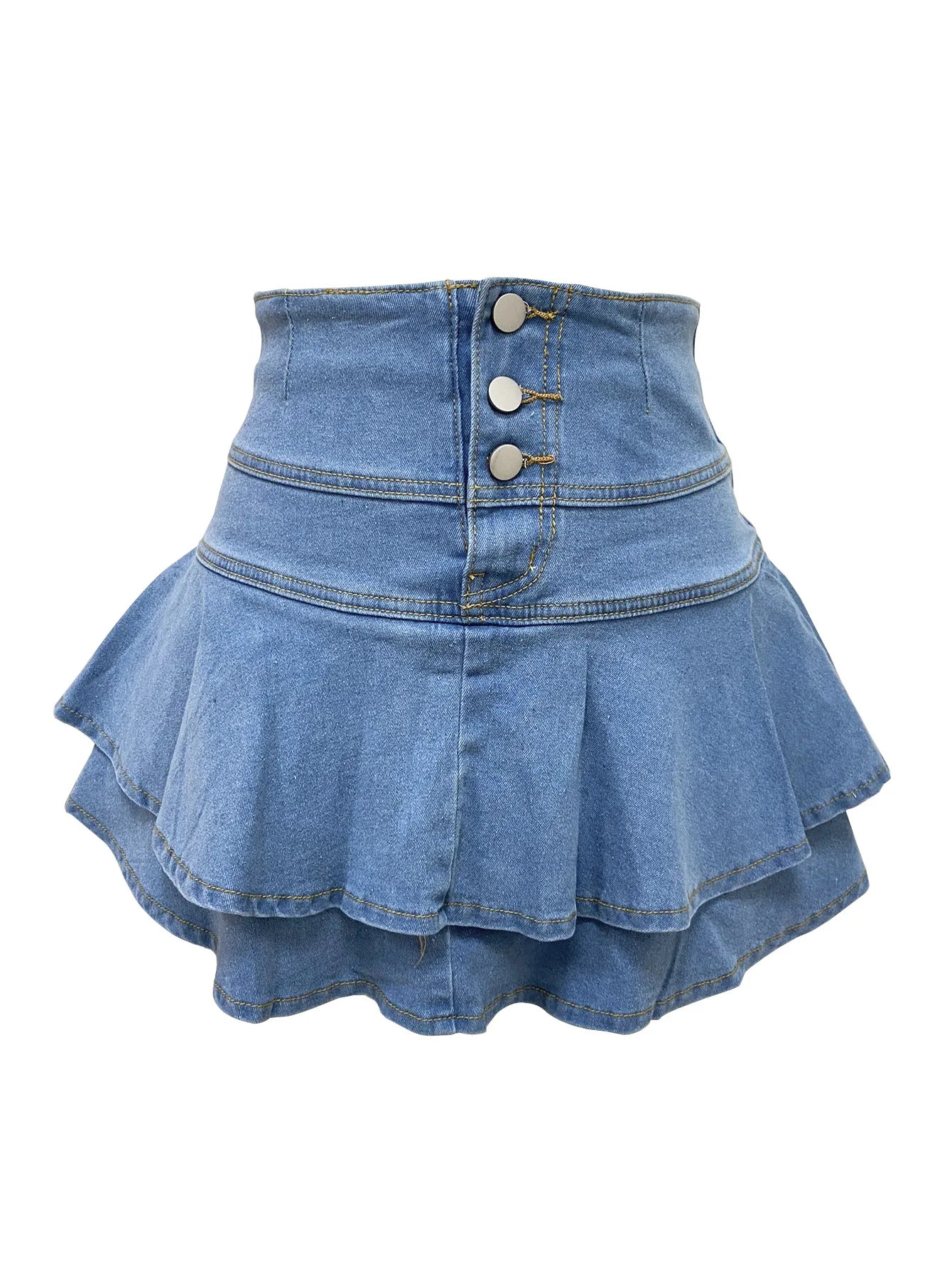 FAGADOER Fashion Ruched Patchwork Bodycon Denim Pleated Skirt Woman Solid Color Buttons Jeans Skirts Female Streetwear Bottoms