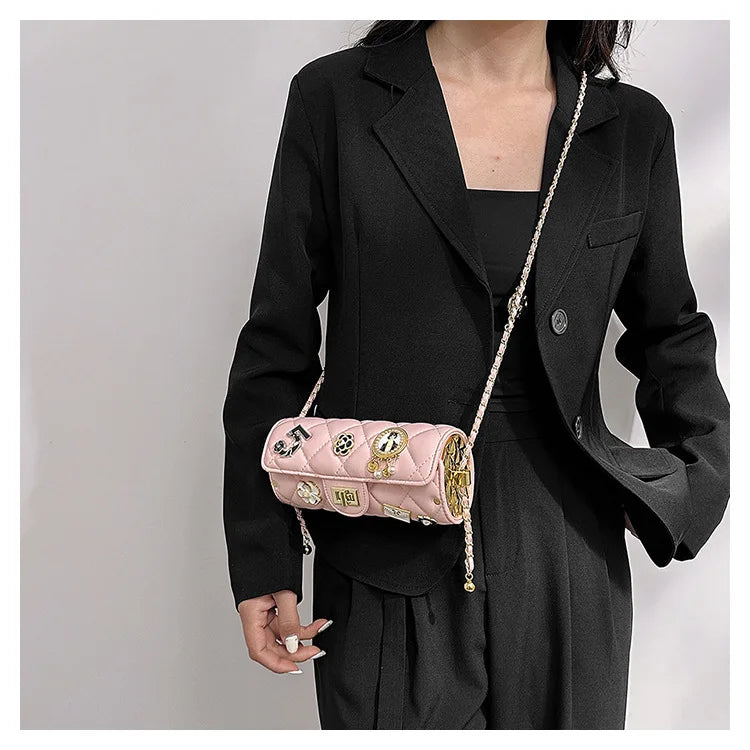 Textured Diamond Grid Crossbody Shoulder Bag for Women