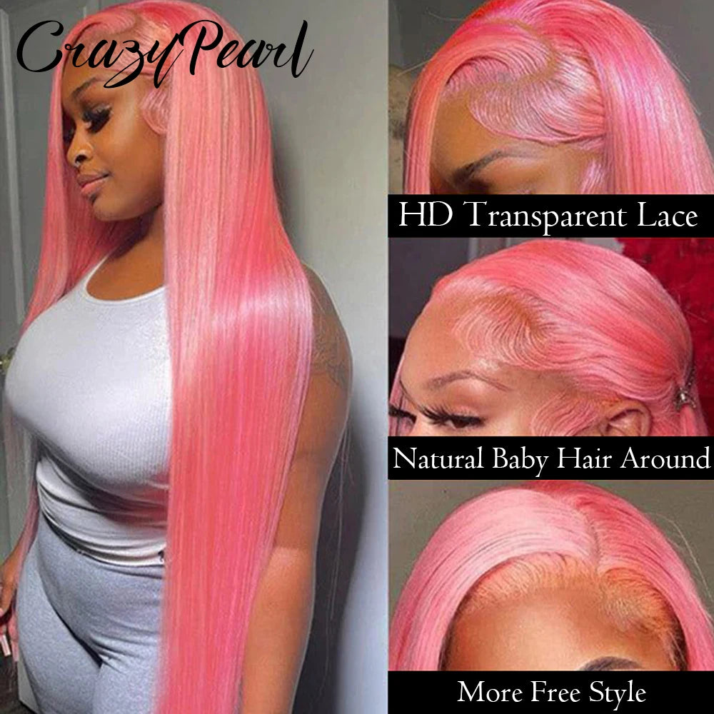 Salmon Pink Straight Lace Front Human Hair Wig for Women