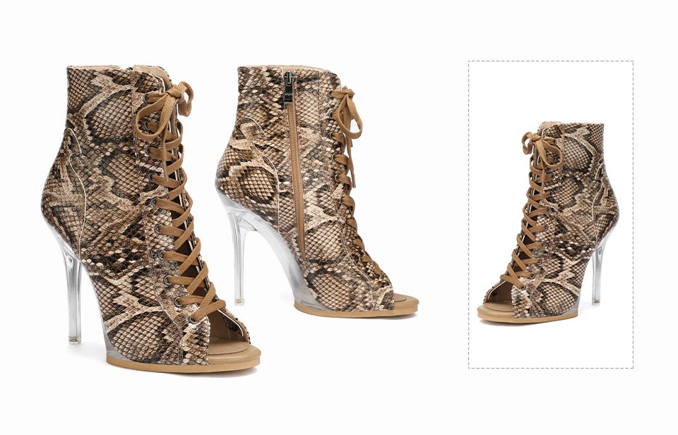 Lace-Up Crystal Heel Ballroom Dance Boots for Women