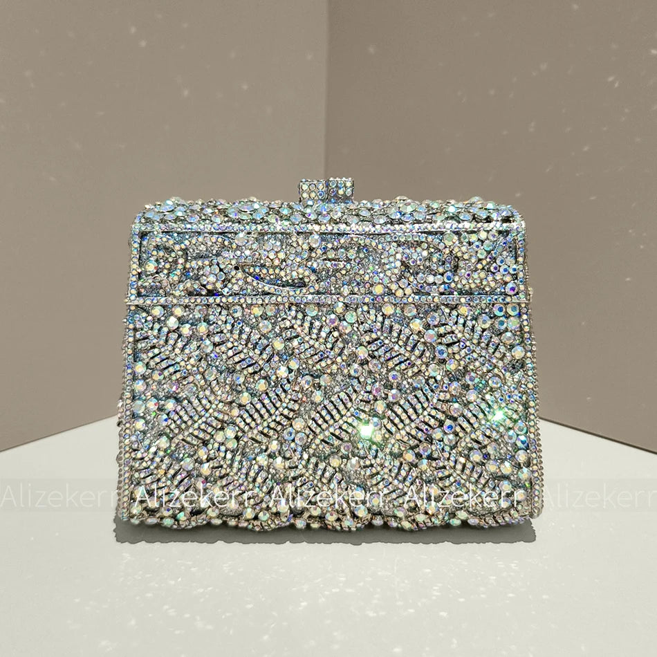 Metallic Leaf Diamond Evening Bag With Rhinestone Accents for Women