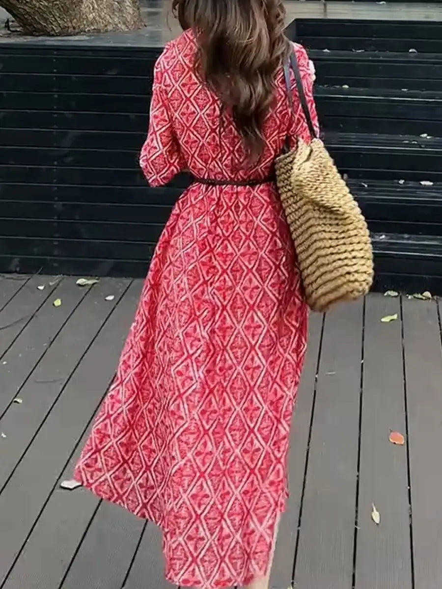 Loose Fit Vacation Style Floral Midi Dress for Women