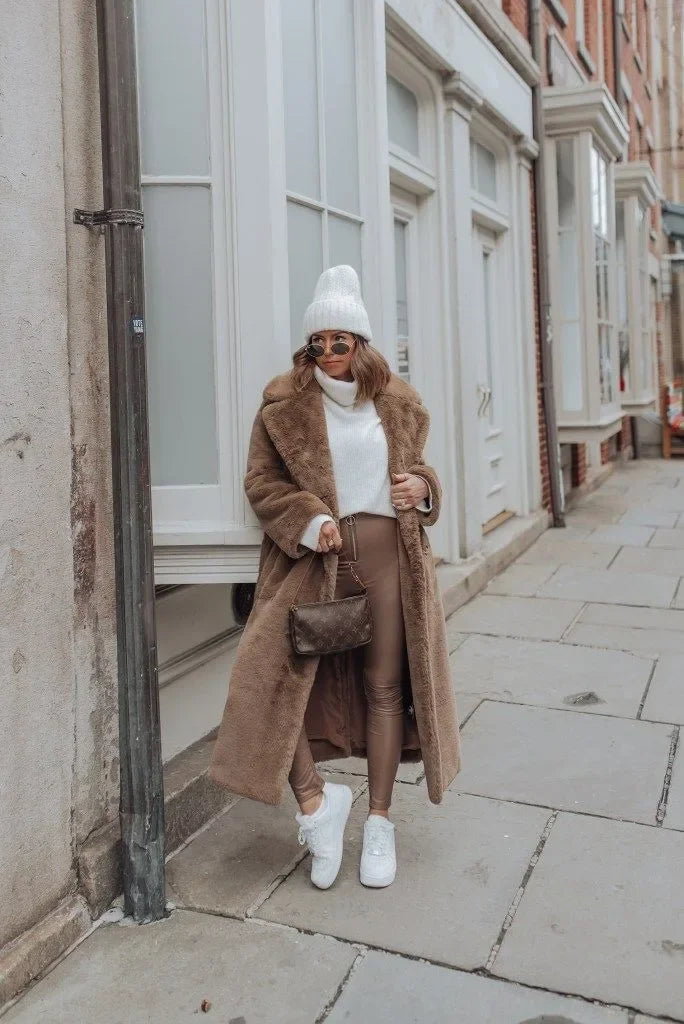 Long Belted Faux Fur Winter Coat