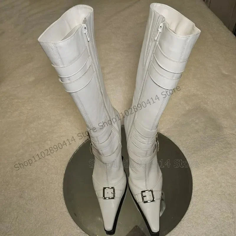 White Matte Leather Ankle Boots With Side Zipper for Women