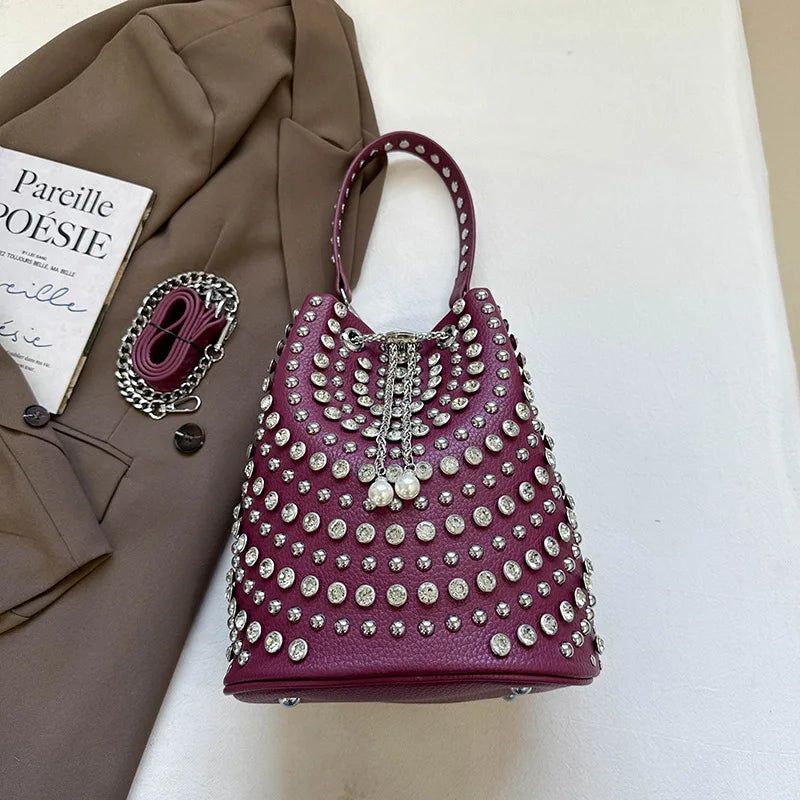 Rivet Bucket Bag With Chain Strap