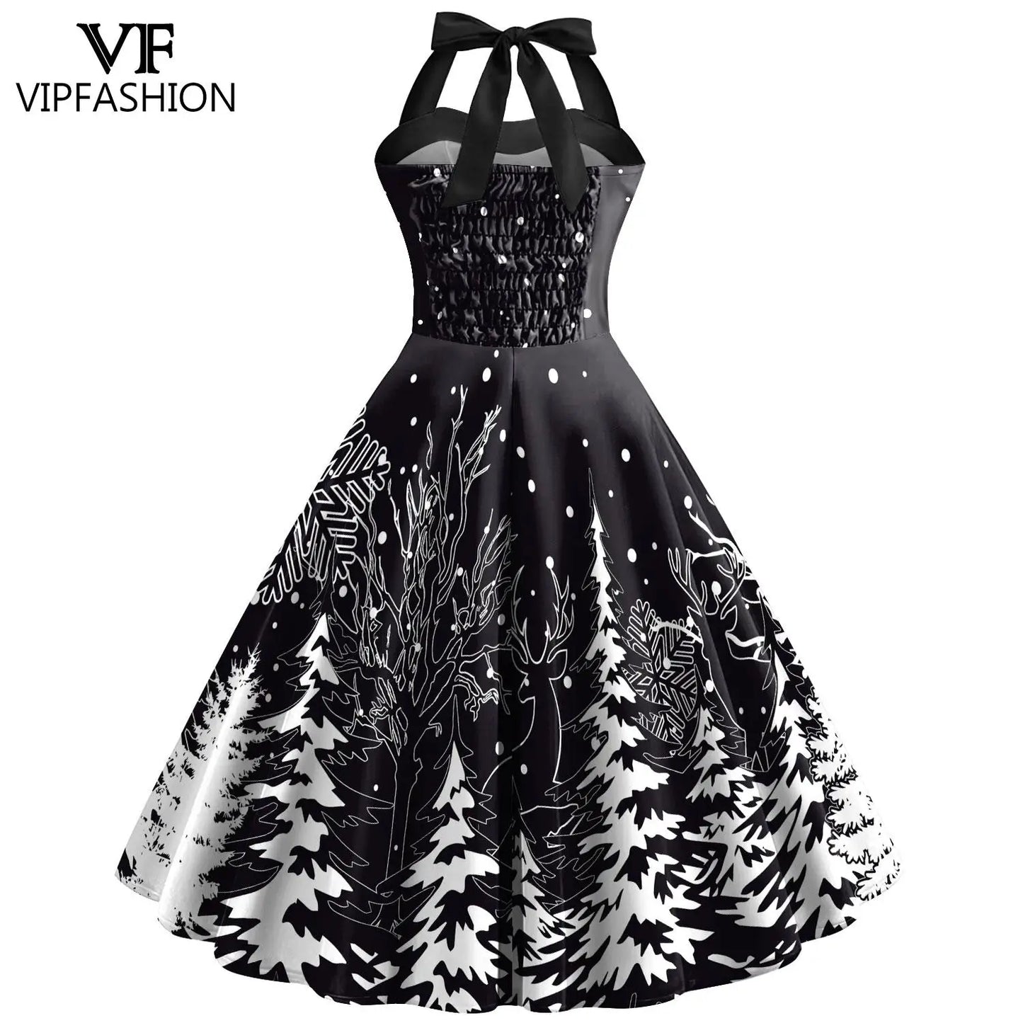 Festive Christmas Tree Print Elegant Midi Dress for Women