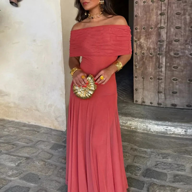 Elegant Sleeveless Mesh Spliced Maxi Dress for Women