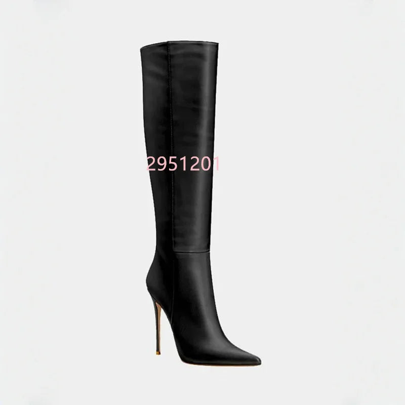 Pointed Toe Stiletto High Heel Side Zipper Knee Winter Boots for Women