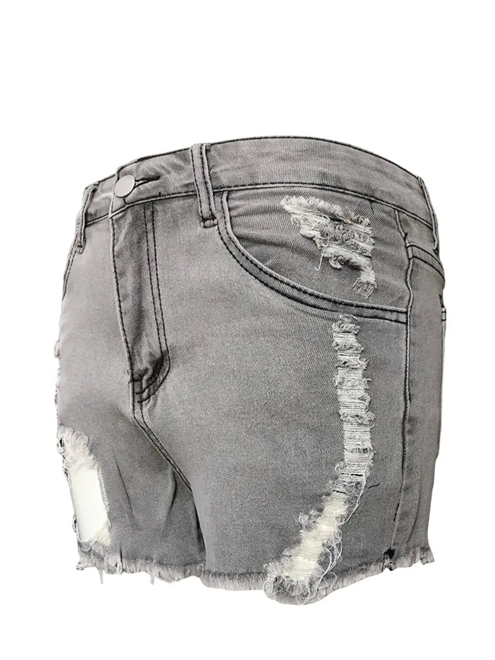 FAGADOER Gray Fashion Street Style Women High Waisted Button Denim Shorts Casual Female Solid Color Hole Matching Bottoms 2023