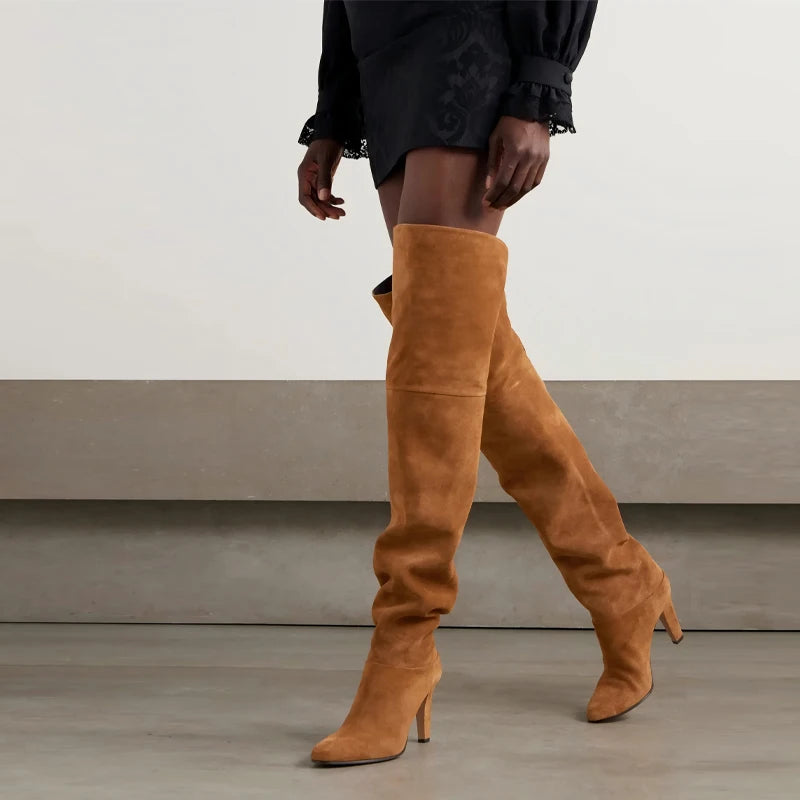 Plus Size Wide Calf Leather Over The Knee Boots for Women