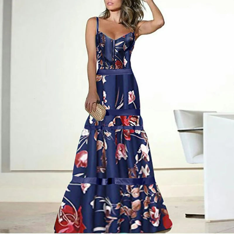 Floral Print Sleeveless A-Line Maxi Dress for Women