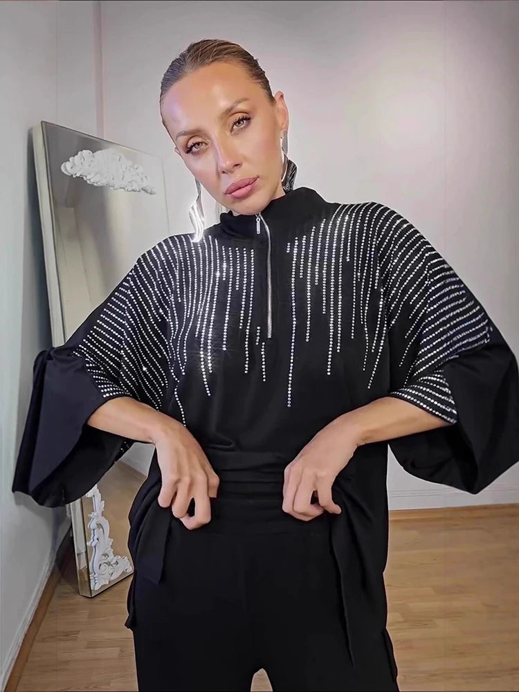 Elegant Casual Sequin Two Piece Top And Pants Set For Women