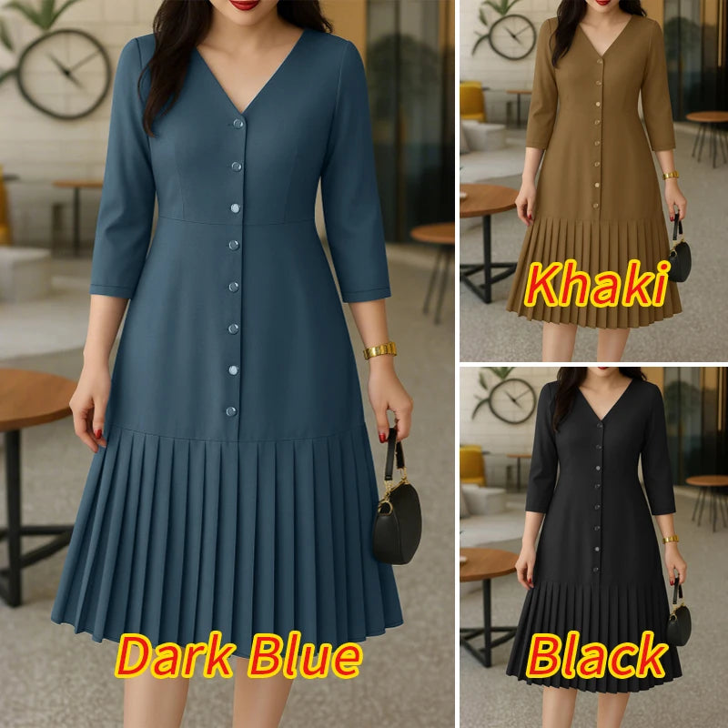 Pleated V-Neck Midi Dress