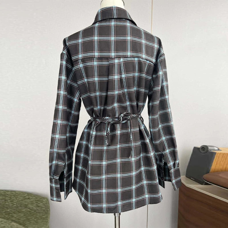 Elegant Plaid Patchwork Long Sleeve Shirt for Women