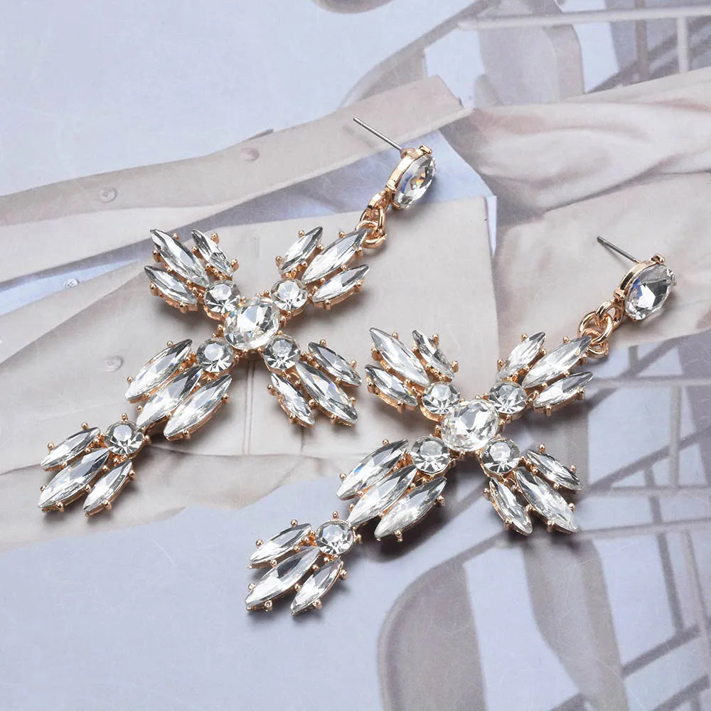 Black Crystal Rhinestone Cross Dangle Earrings for Women