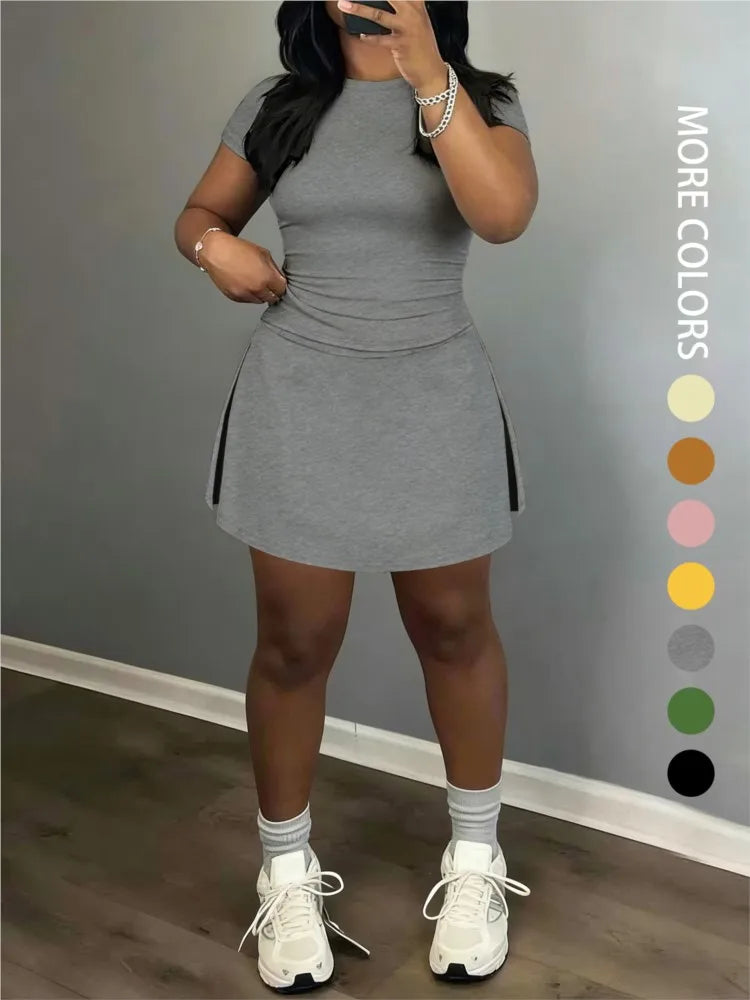 Sporty Short-Sleeve Tee and Culottes Two-Piece Set for Women