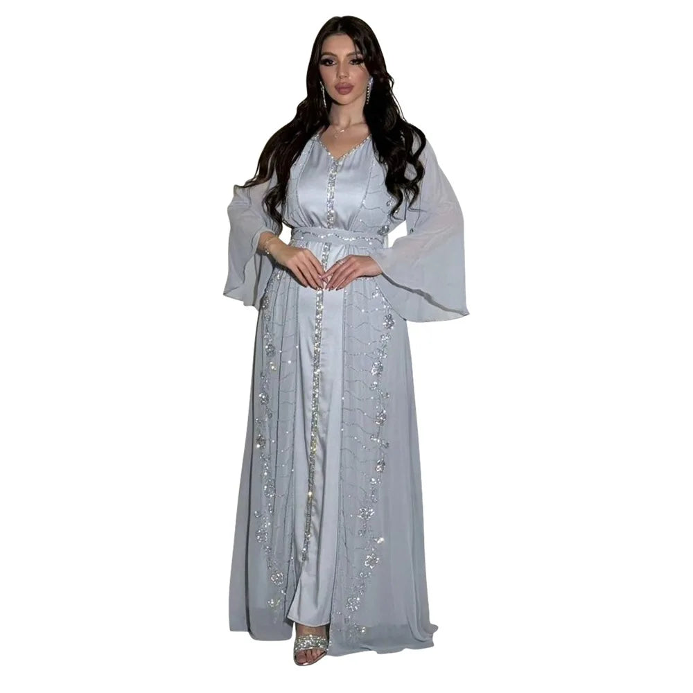 Embellished Chiffon Jalabiya Dress Set for Women