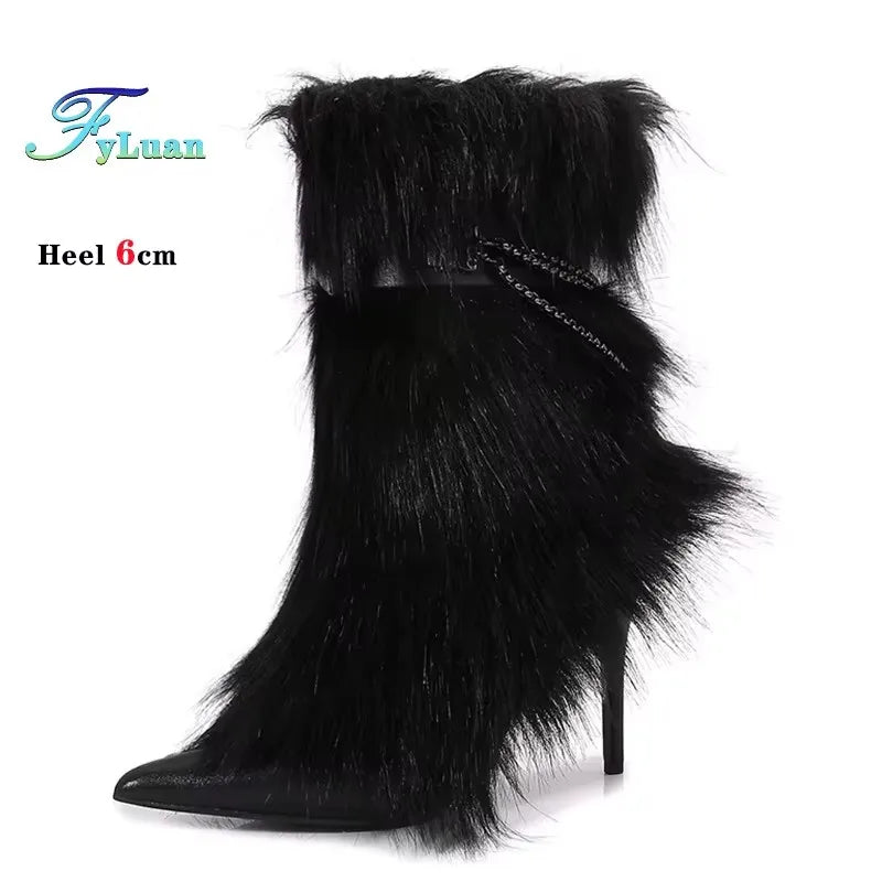 Fuchsia Faux Fur Buckle Ankle Boots