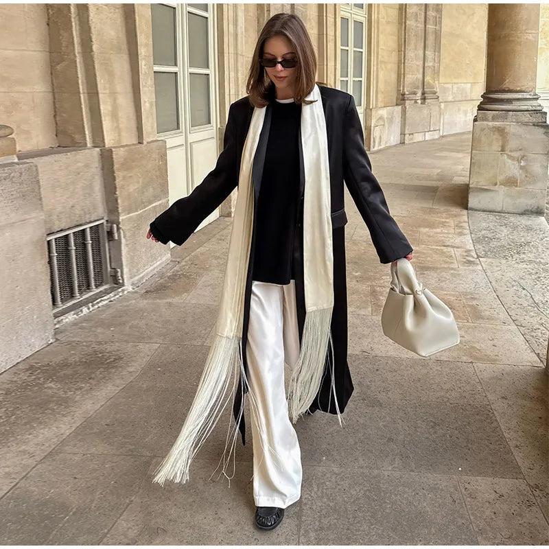 Chic Fringe Tassel Satin Waist Bag With Flowing Strap for Women
