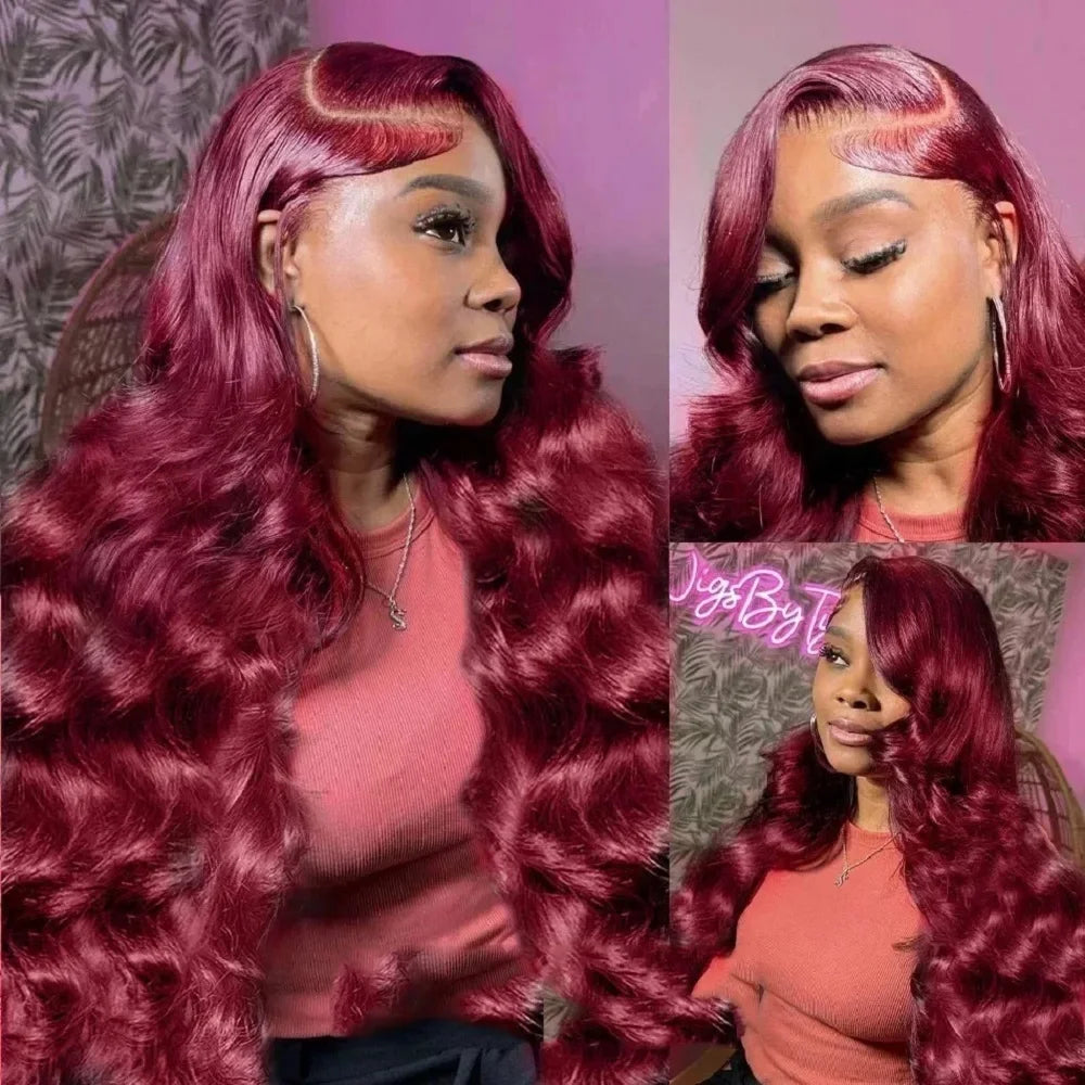 Luxury Burgundy Body Wave Lace Front Human Hair Wig For Women