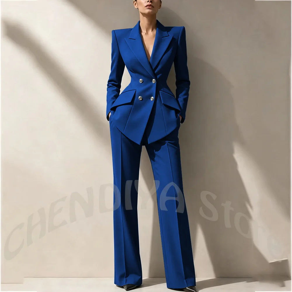 New Arrival Women's Two Piece Suit Peak Lapel Slim Fitted Classic Double Breasted Wedding Guest Evening Gala Party Female Set