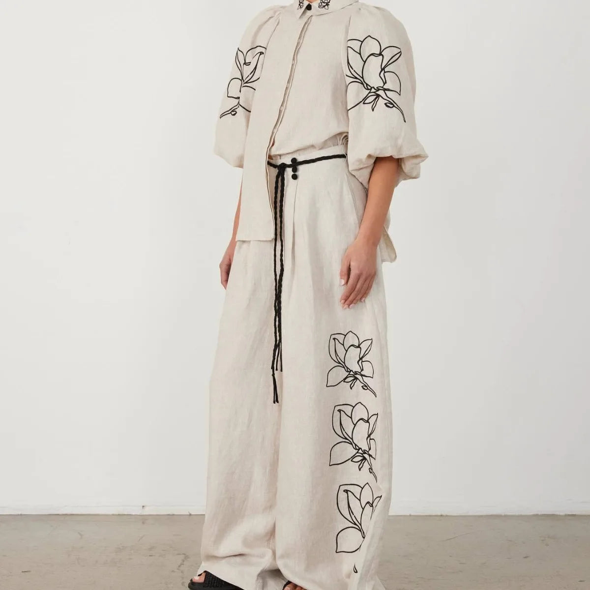 Elegant Printed Cotton Linen Two Piece Set for Women