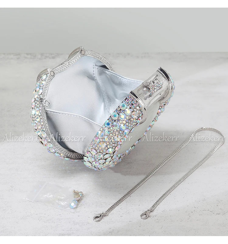 Shimmering Crystal Embellished Oval Evening Clutch for Women