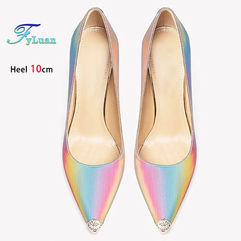 Rainbow Color Pointed Toe High Heel Stiletto Pumps for Women