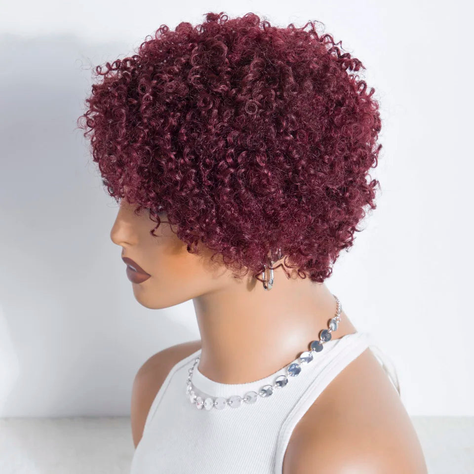 Short Kinky Curly Pixie Bob Human Hair Wig for Women
