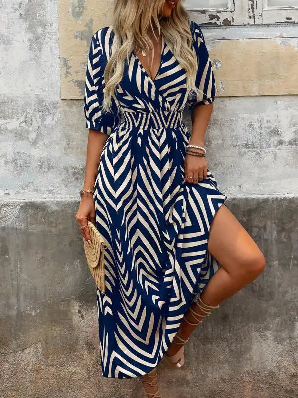Loose Women's Dress Elegant Style Random Print Dyed Big Hemline 2026 European And American Style Casual Chic Maxi Dress