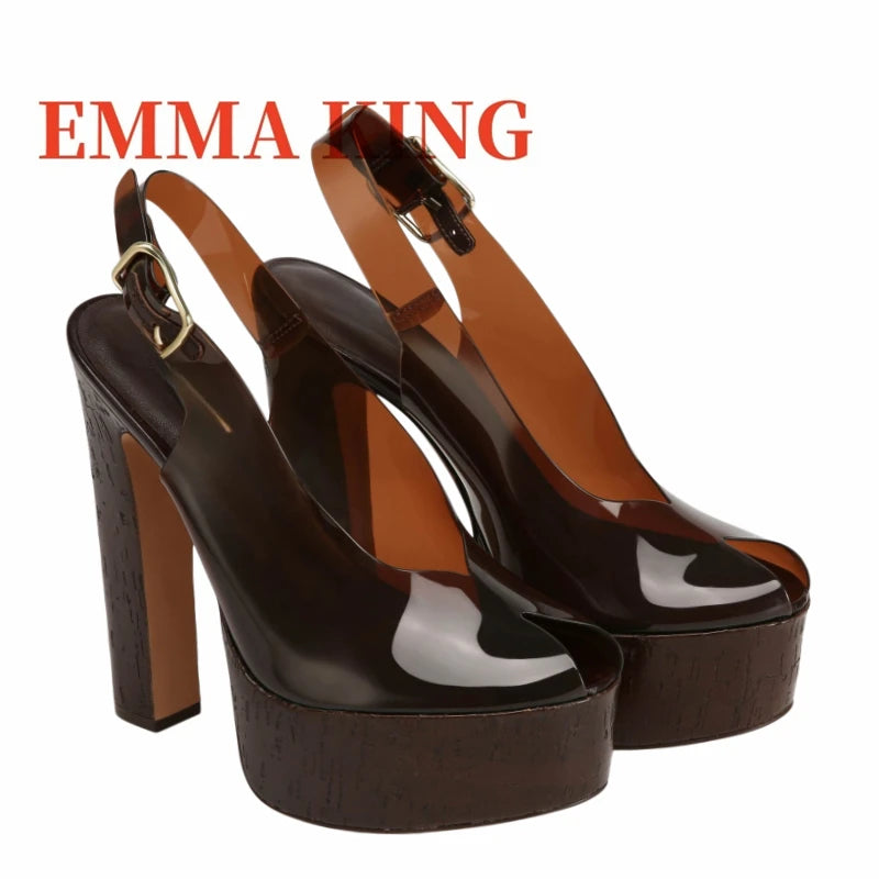Clear Pvc Platform Slingback Peep Toe Sandals for Women