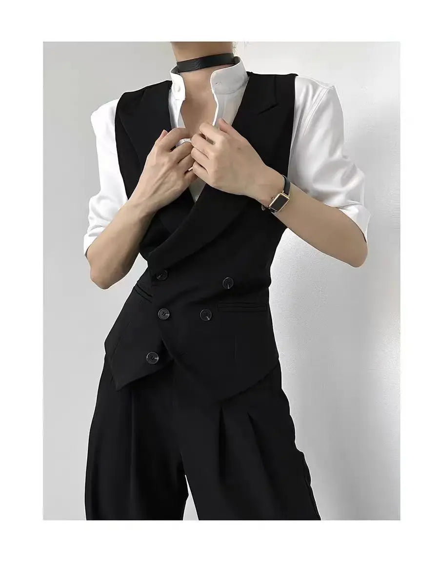 Slim Fit Black V-Neck Single Breasted Suit Vest for Women
