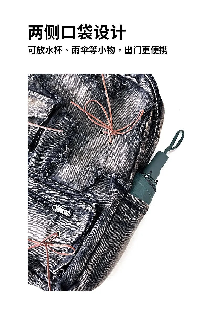 Washed Denim Backpack With Large Capacity for Women