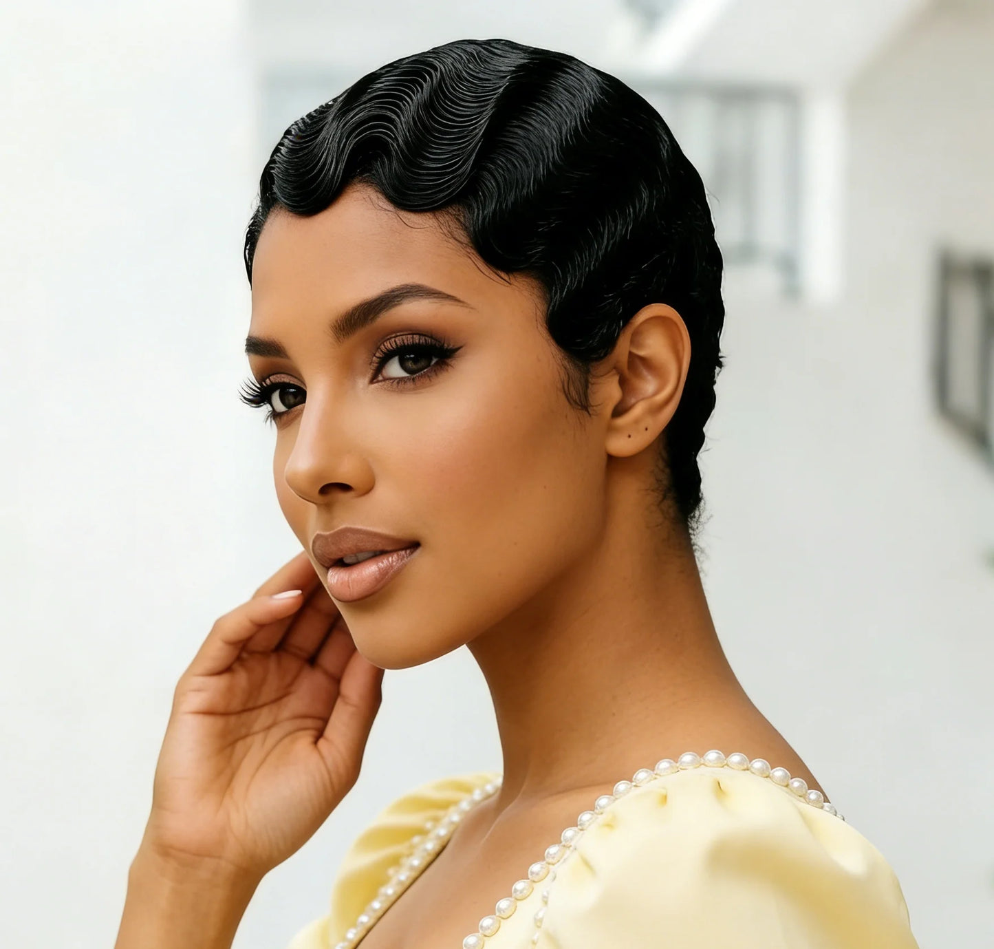 13X4 Lace Front Wig Brazilian Human Hair Finger Wave Short Pixie Cut Wig for Women 180% Density