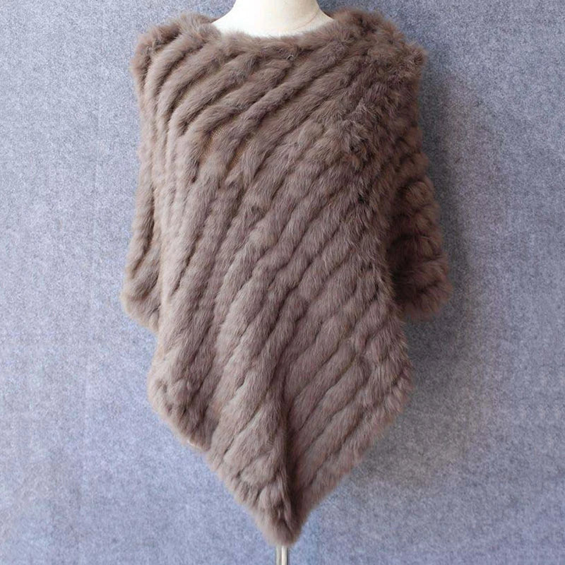 Rabbit Fur Knit Shawl Coat