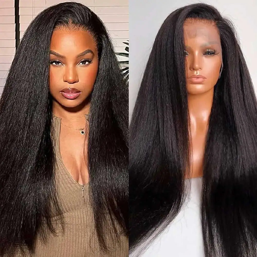 Chocolate Brown Kinky Straight Lace Front Wig for Women