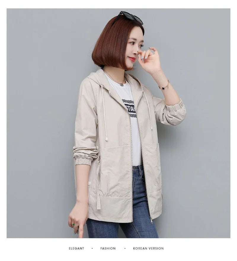 Lining Hooded Coat Female Spring And Autumn Temperament Short Jacket Casual Short Trench Coat Female Hooded Outwear Khaki