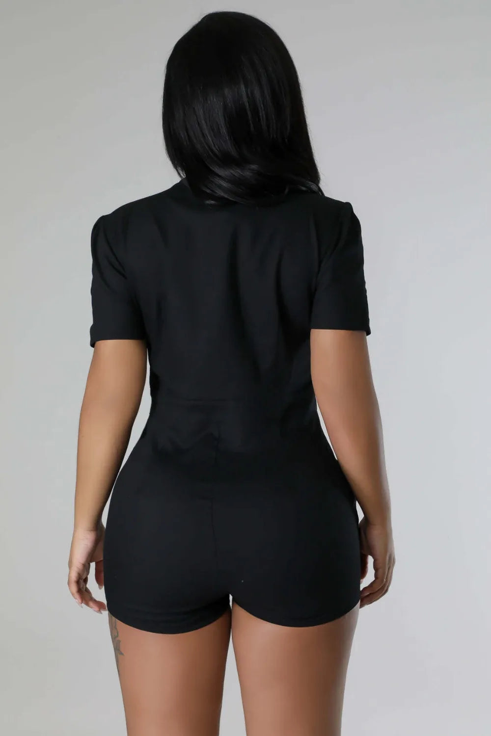 Solid Color Pocket Cargo Short Sleeve V Neck Romper for Women