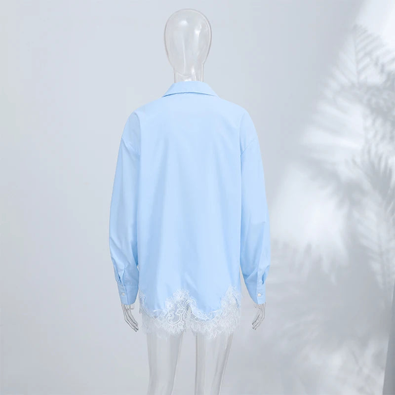 Casual Lace Patchwork Shirt and Shorts Set for Women