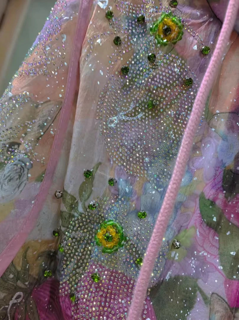 Rhinestone Embellished Hooded Chiffon Top