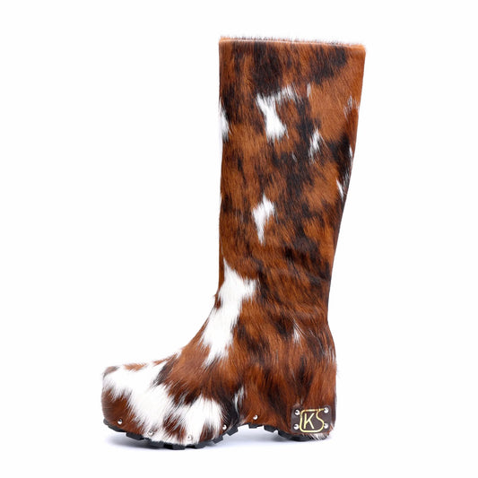 2025 Winter Women’s Luxury Handmade Real Calf Hair Platform Knee-High Studded Boots | Genuine Wool Lining, Designer Quality