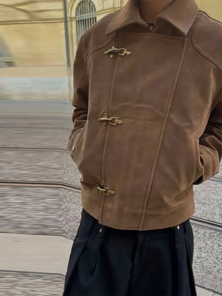 Elegant Metal Button Asymmetric Coat With Turn Down Collar for Women