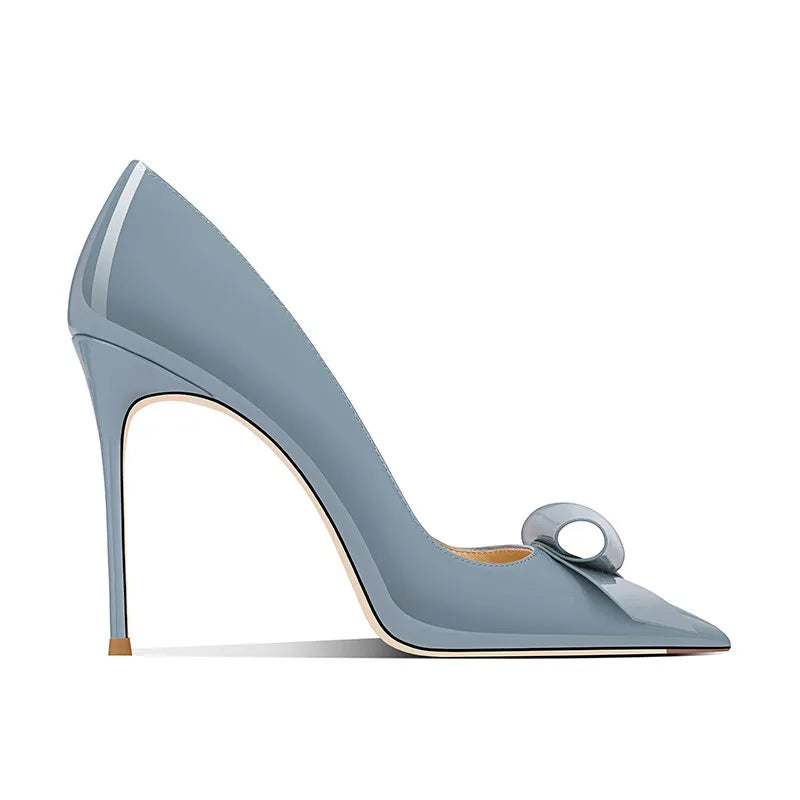 Bow Pointed Stiletto Patent Leather Pumps for Women